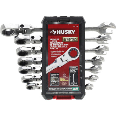 JUEGO DE LLAVES COMBINADAS DE TRINQUETE ACERO HUSKY 7 PIEZAS