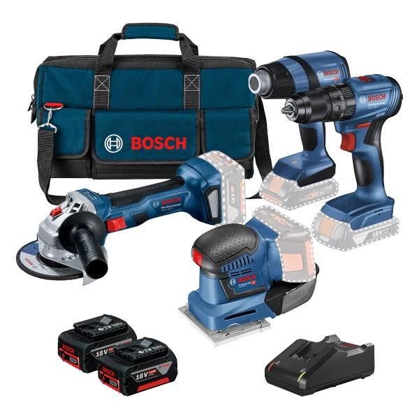 COMBO BOSCH ROTOMARTILLO+LIJADORA+ ESMERIL+PISTOLA DE CALOR+2 BATERÍAS DE 18V Y CARGADOR+MALETA