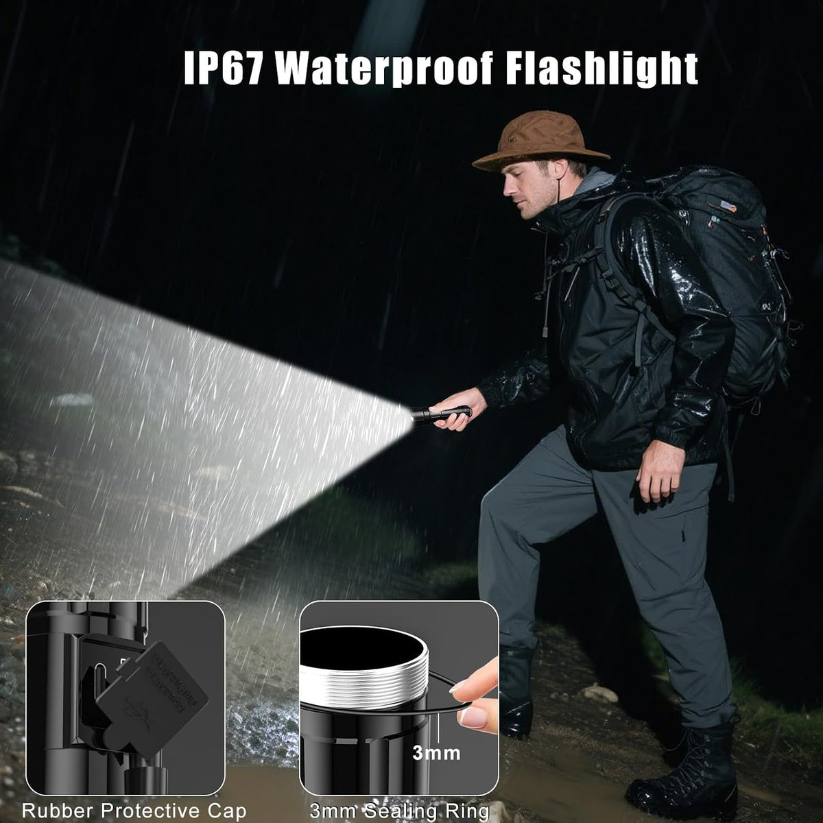 Goreit - Linterna de alta luminosidad recargable, 950000 lúmenes, linterna LED XHP70, 2 USB, superbrillante con pilas, p