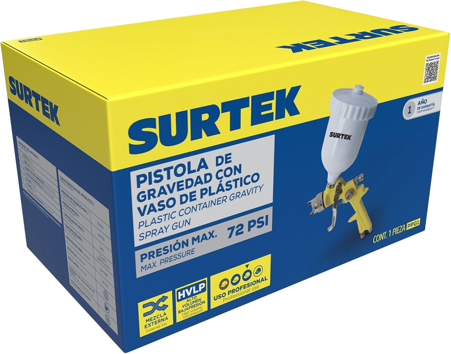 Surtek PPG1 Pistola para pintar terminados, capacidad 600 ml, 50 PSI