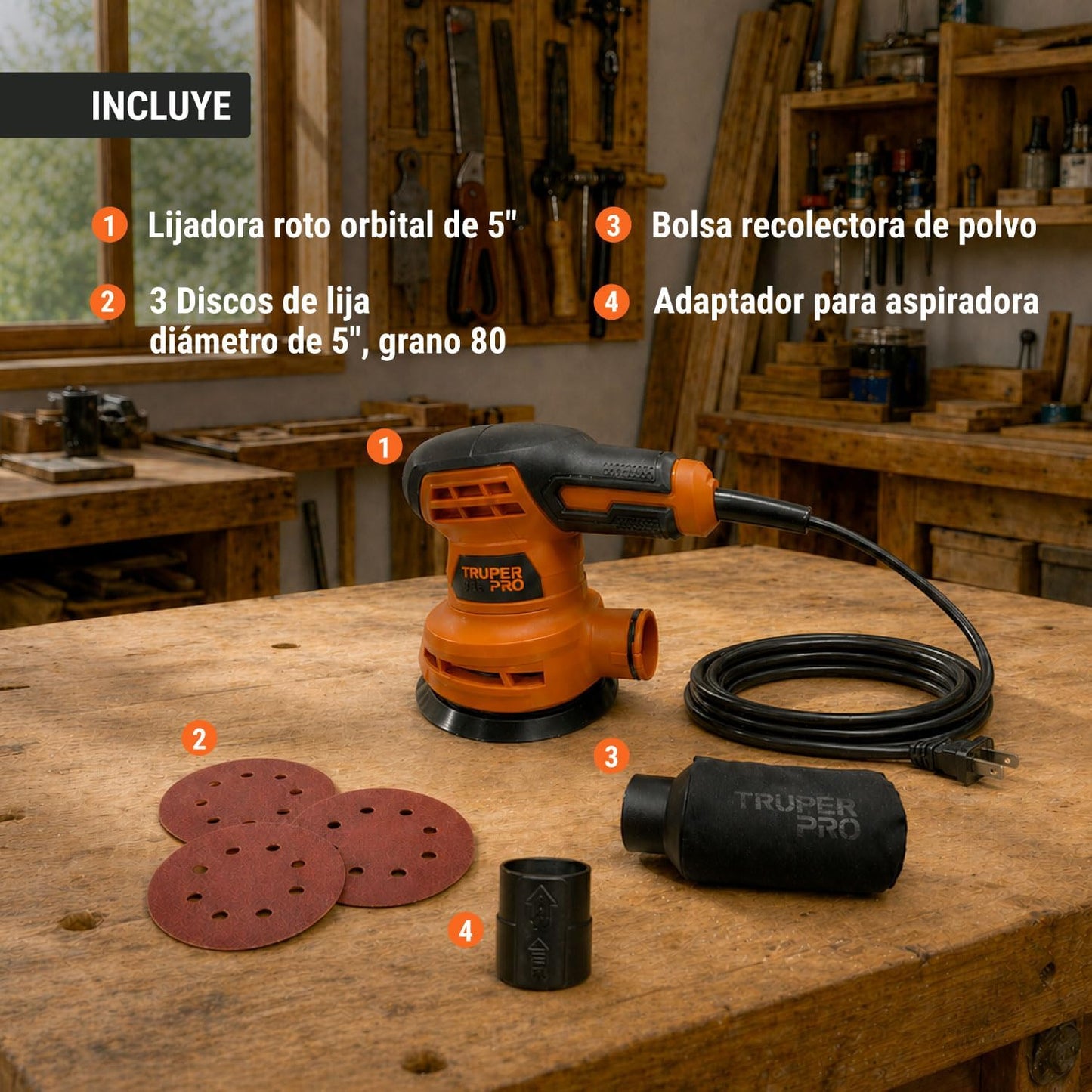 Truper PRO LIRO-5A2, Lijadora roto orbital 5", 260W