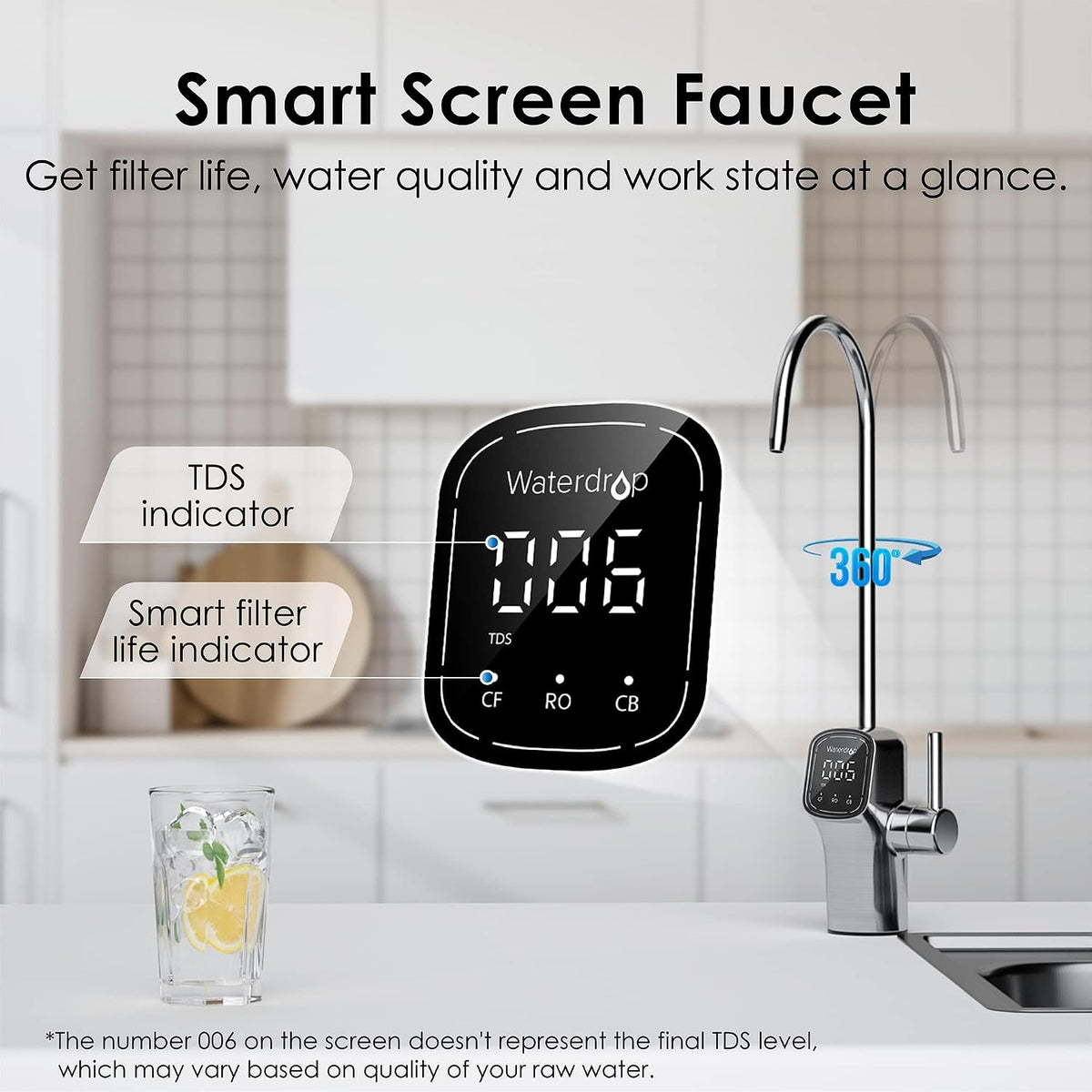 Waterdrop Sistema de filtración de agua potable de ósmosis inversa RO, certificado NSF, reducción TDS, flujo rápido de 4