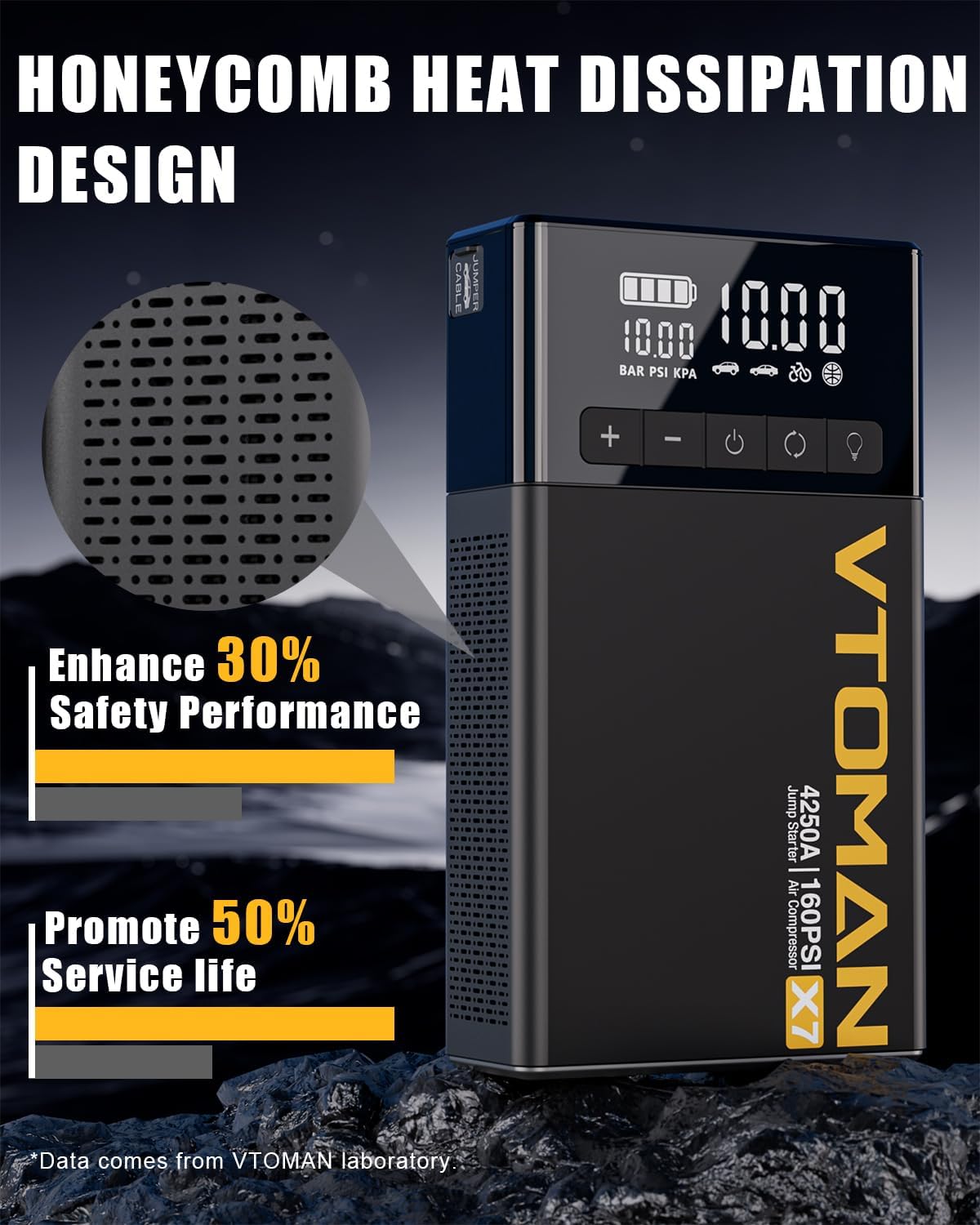 VTOMAN X7 - Arrancador de batería con compresor de aire, batería 4250A y 160PSI, paquete de refuerzo portátil (10 L de g