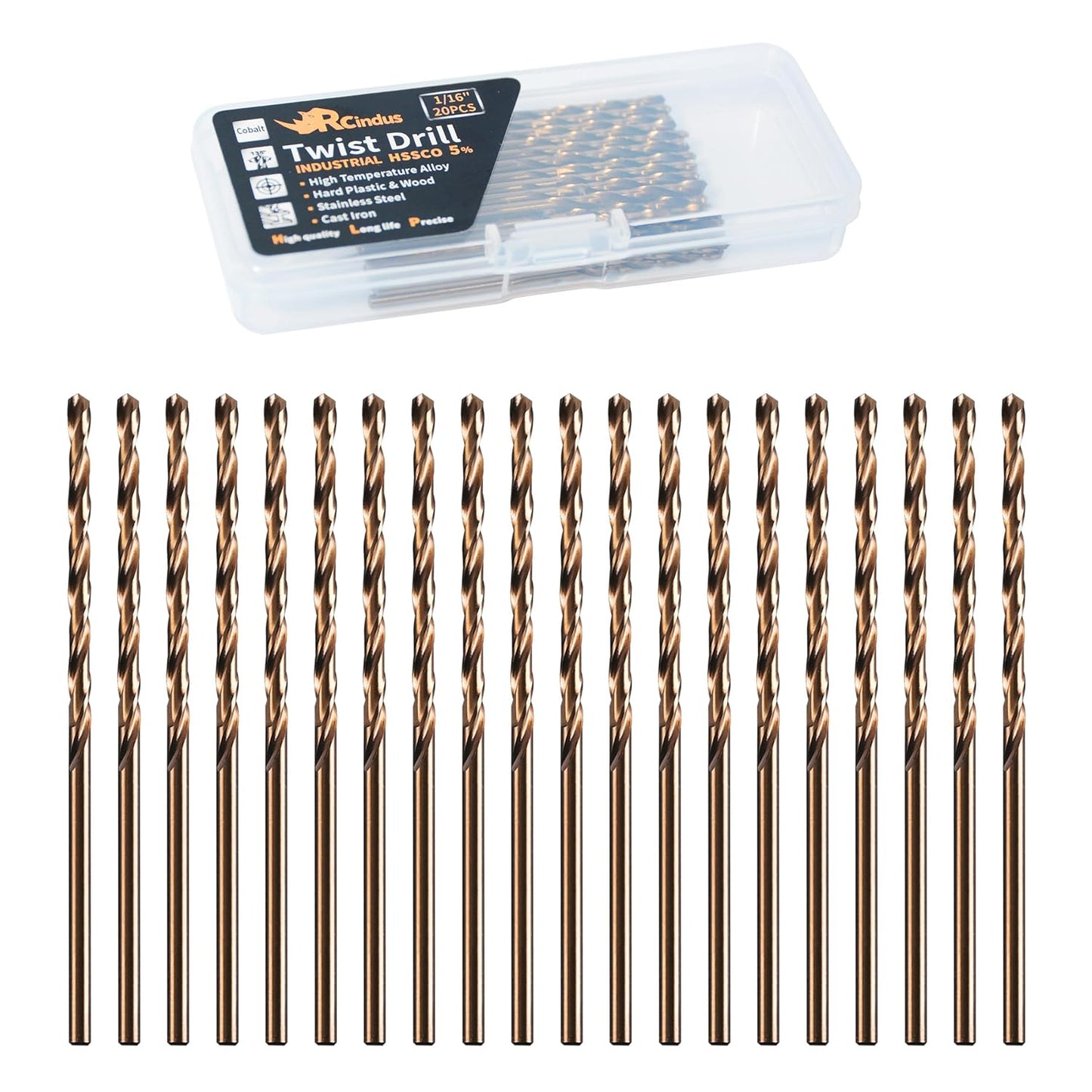 (20 PIEZAS) Juego de brocas de cobalto de 3/16 pulgadas, brocas de metal HSS M35 para acero, acero inoxidable, hierro fu