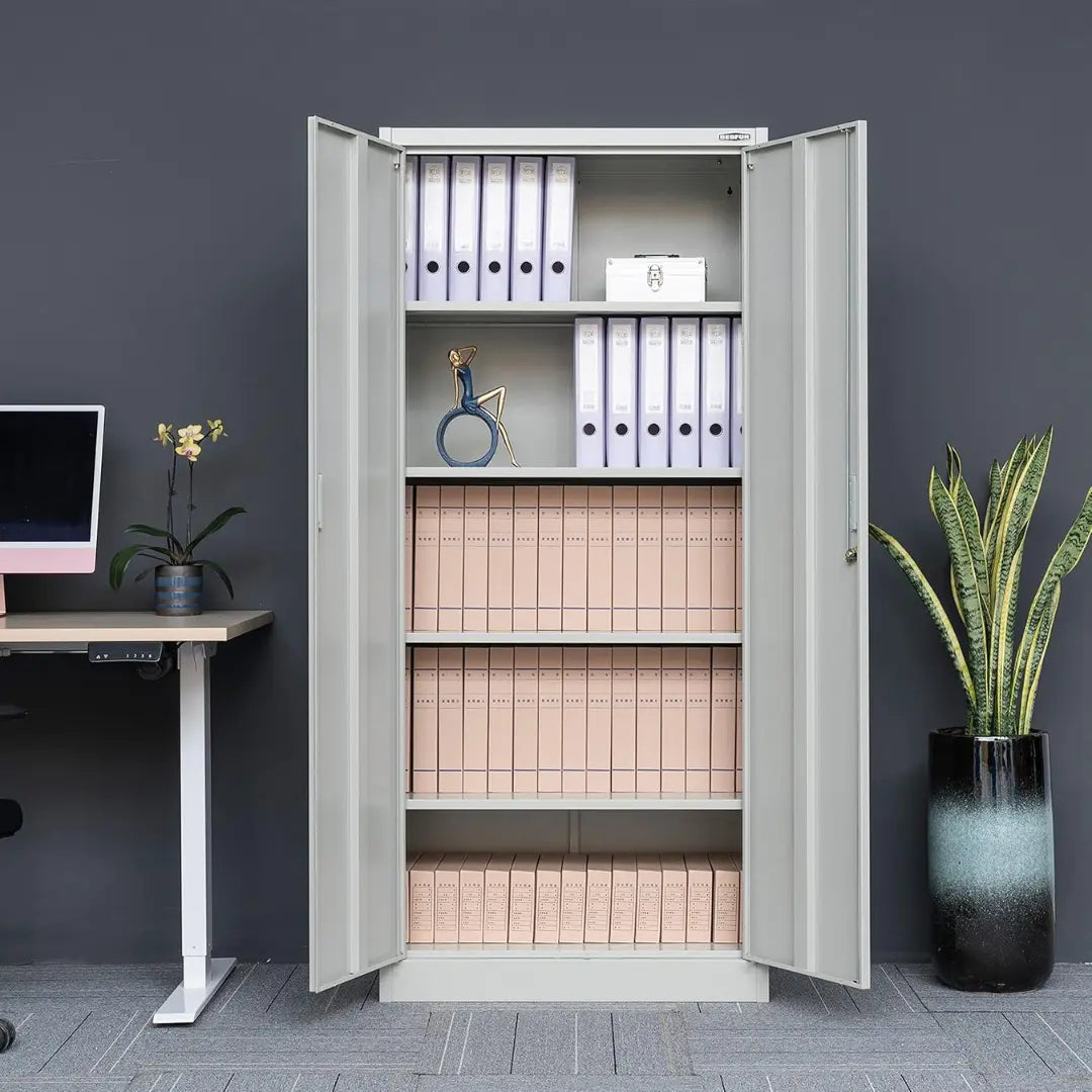Locker Anaquel Mueble 4 Repisas Ajustables Metálico Eke Life Home Color gris con Cerradura con llave para Oficina Bodega