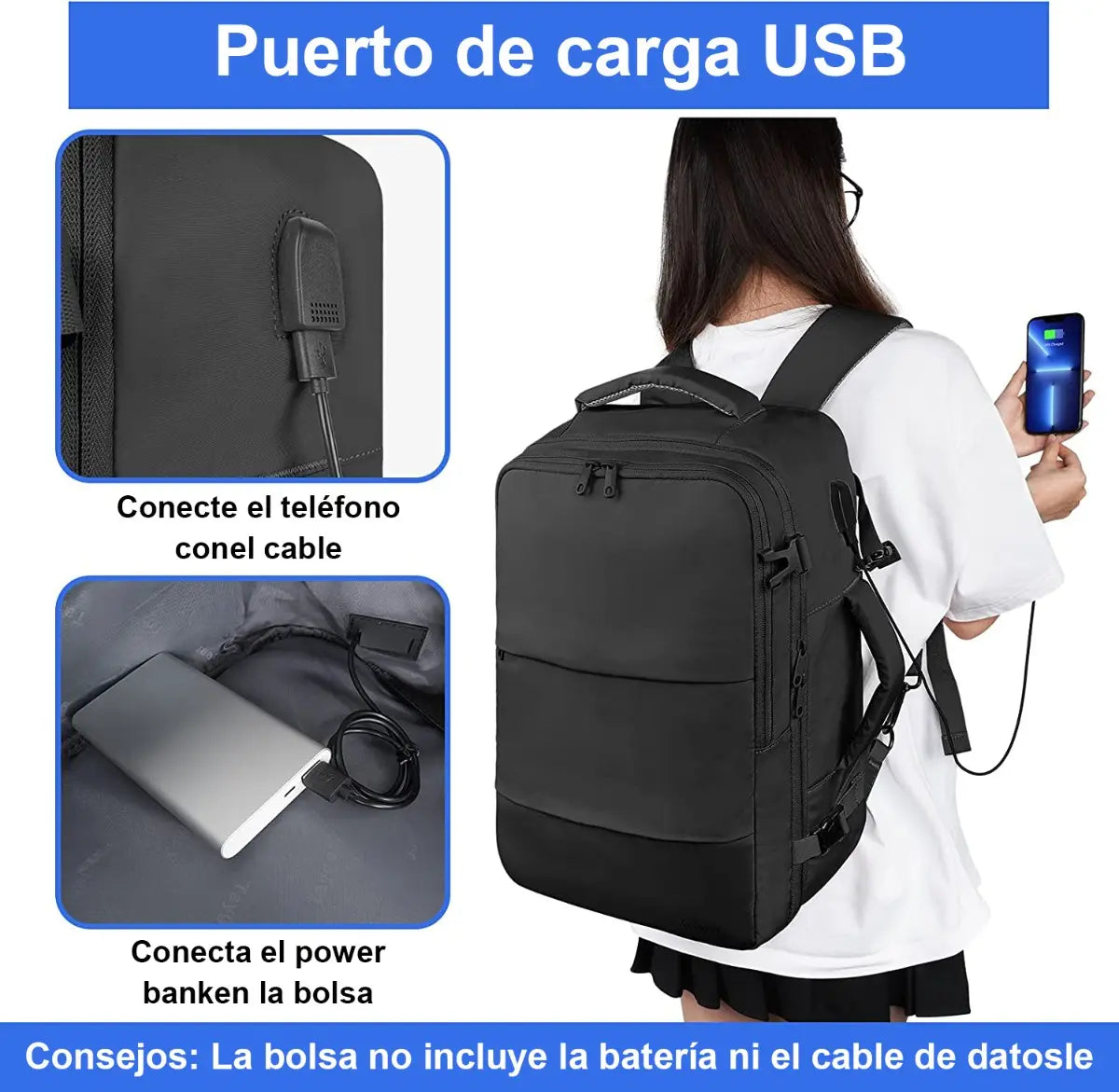 Mochila de Viaje Taygeer 1001 para Laptop de 15.6" con Puerto USB y 35 L Impermeable