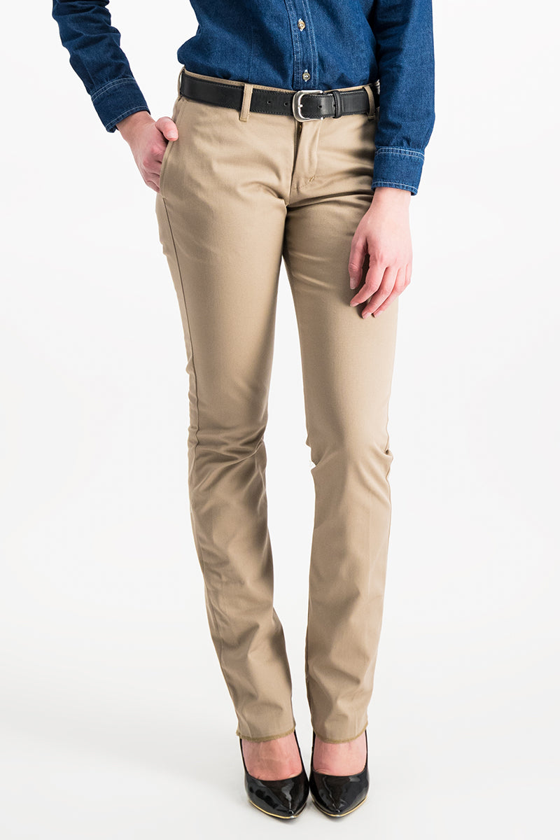 PANTALON DE GABARDINA CORTE RECTO INDUSTRIAL KAKI DAMA