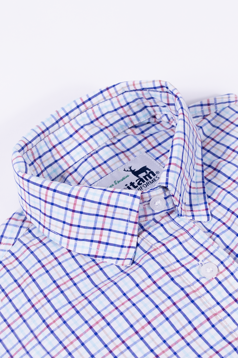 CAMISA EJECUTIVA MANGA LARGA CUADROS TAMPICO AZUL REY CABALLERO