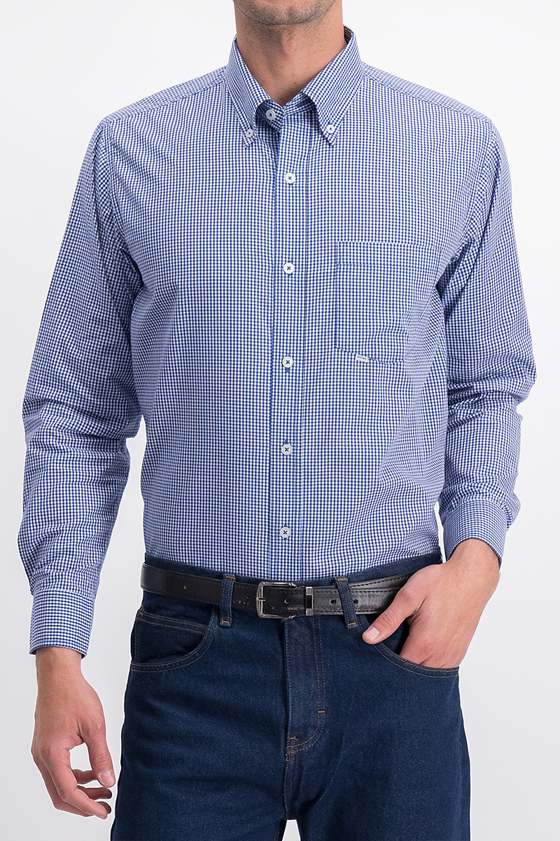 CAMISA EJECUTIVA MANGA LARGA CUADROS CALIFORNIA AZUL REY CABALLERO
