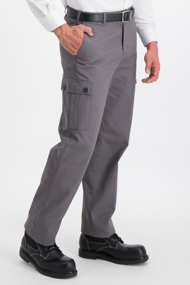 PANTALON DE GABARDINA CORTE RECTO  CON BOLSAS LATERALES OXFORD GRIS OBSCURO DAMA