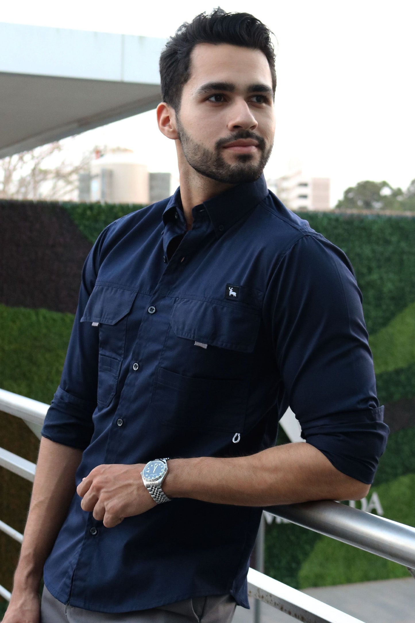 CAMISA CASUAL MANGA LARGA PESCADOR AZUL MARINO CABALLERO