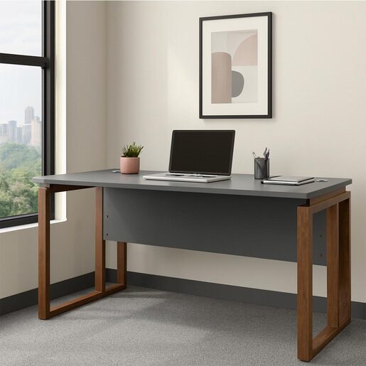 Escritorio para Oficina Skanor Tablero Termofusionado Gris Nogal 150 x 70 cm