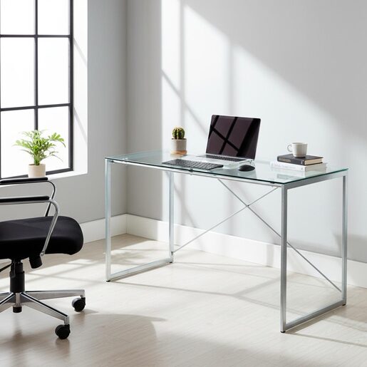 Escritorio Minimalista Sky Desk Vidrio Templado Gris