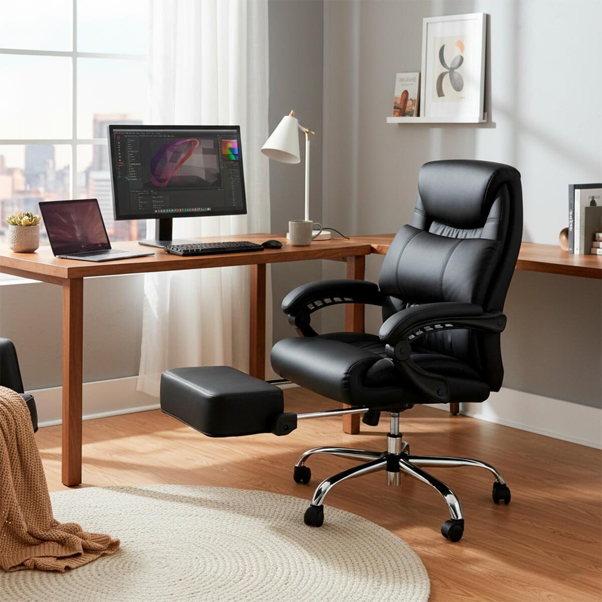 Silla Ejecutiva Techni Mobili Ergonomic Style Tipo Piel con Reposapiés Negro