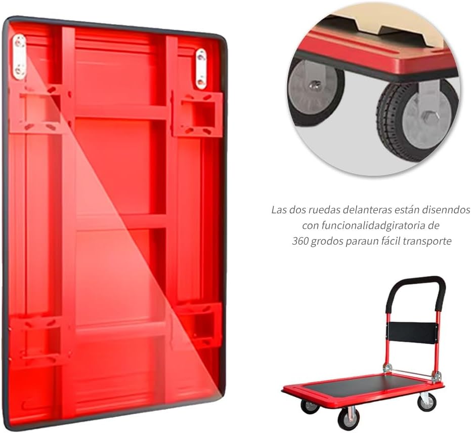 FINYQBET Diablito de Carga Plegable Carro Plataforma, Carga Máx. 350 kg, Ruedas Silenciosas 360° y Plataforma Antidesliz