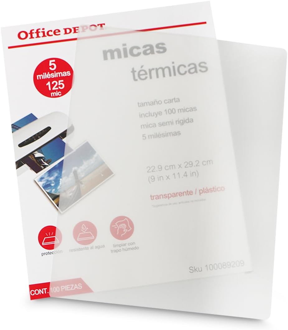 Office Depot Micas termicas | Semi Rigida | Tamaño Carta | 100 Piezas | Trasparente
