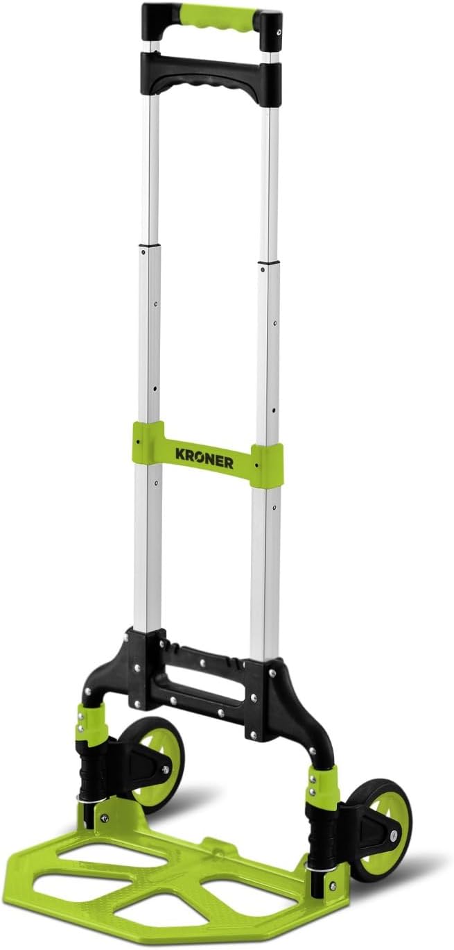 Kroner Carrito Plegable con Ruedas 80 kg – Diablo de Carga de Aluminio Ligero, Compacto y Portátil para Hogar, Oficina y