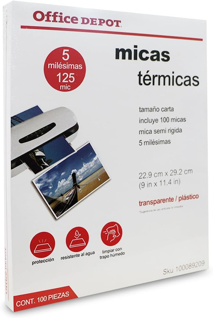 Office Depot Micas termicas | Semi Rigida | Tamaño Carta | 100 Piezas | Trasparente