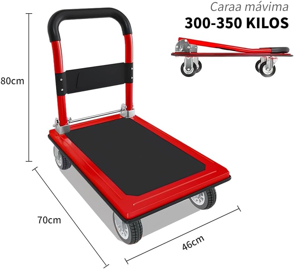 FINYQBET Diablito de Carga Plegable Carro Plataforma, Carga Máx. 350 kg, Ruedas Silenciosas 360° y Plataforma Antidesliz