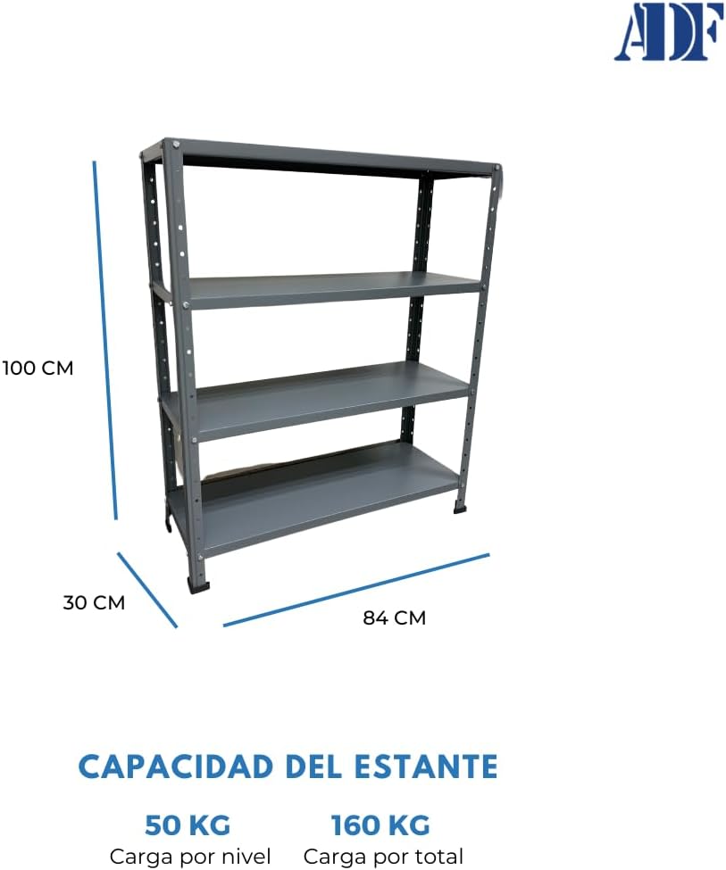 ADF | Estante Exhibidor Metálico Ajustable de Alta Resistencia | Anaquel Organizador de 4 Niveles | Capacidad de Carga 2