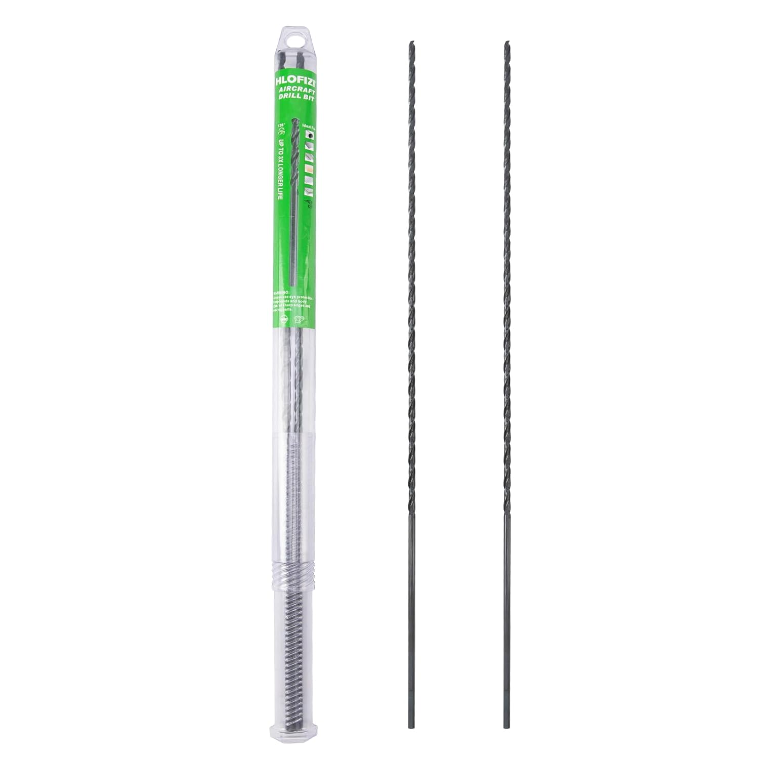 Brocas de 3/16 x 18 pulgadas de largo (paquete de 2) Acero de alta velocidad con óxido negro para perforar madera y meta