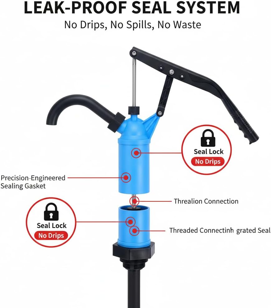 Bomba Manual de Barril, Sifón Telescópico 61-89cm para Barriles de 55 Galones y Transferir Agua Aceite Combustible Diése