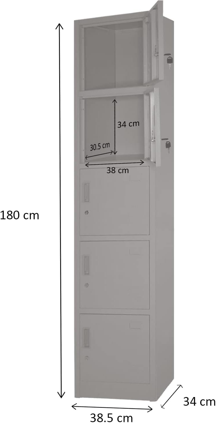 GUTSTARK Rack & Pack Locker Metalico 5 Puertas 180 X 34 X 39 Grande Almacenamiento Resistente Lockers Casilleros de Meta