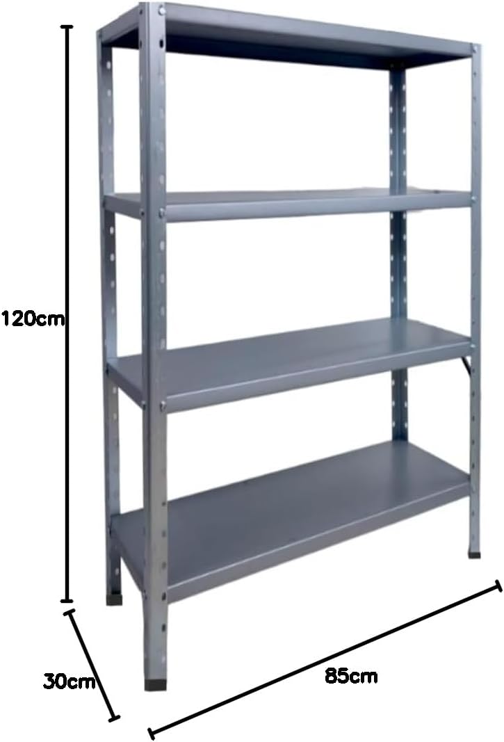 Anaquel Metálico de 4 Niveles 30×85×120 cm – Estante Resistente y Compacto para Almacén, Hogar, Oficina o Taller