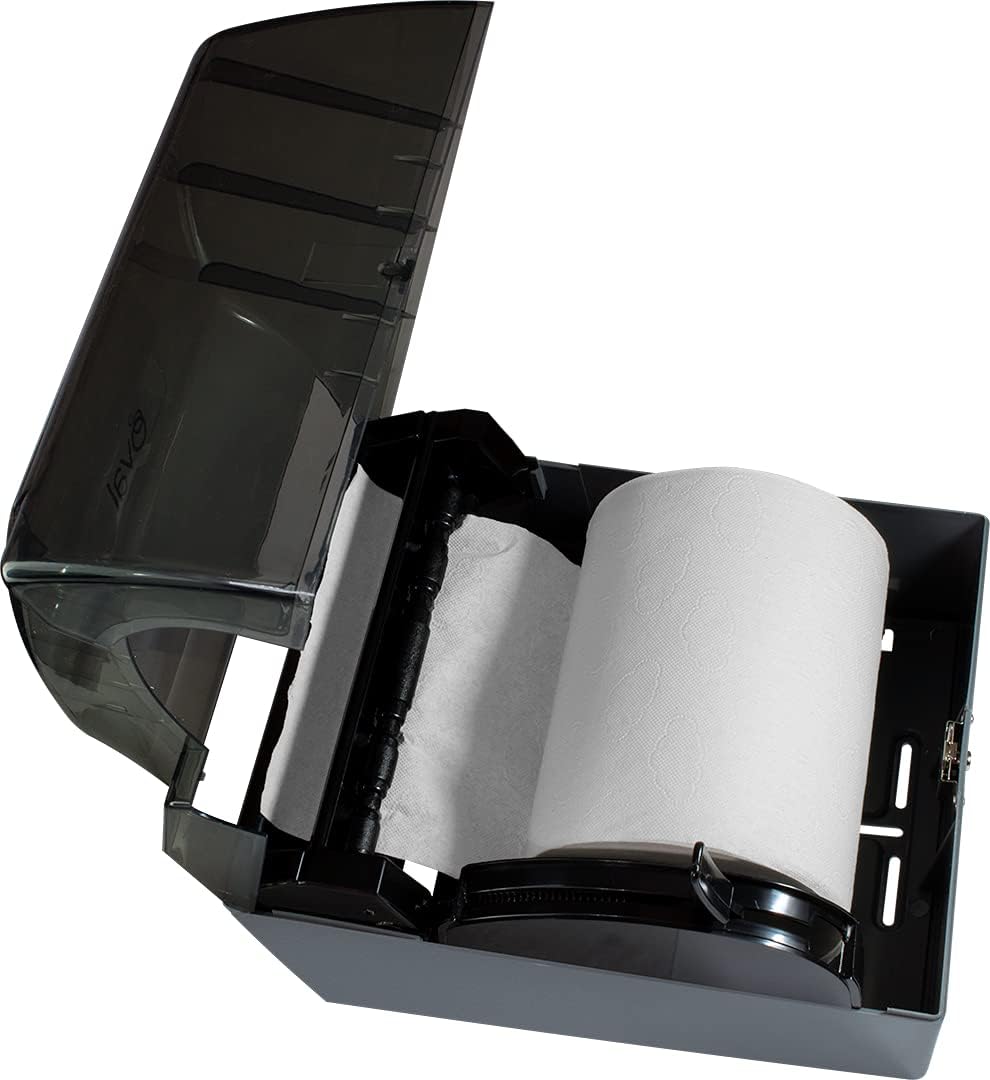 OVAL Dispensador Toalla de Papel en Rollo con Palanca para acción Manual | Uso Rudo | Color Humo | Despachador de Toalla