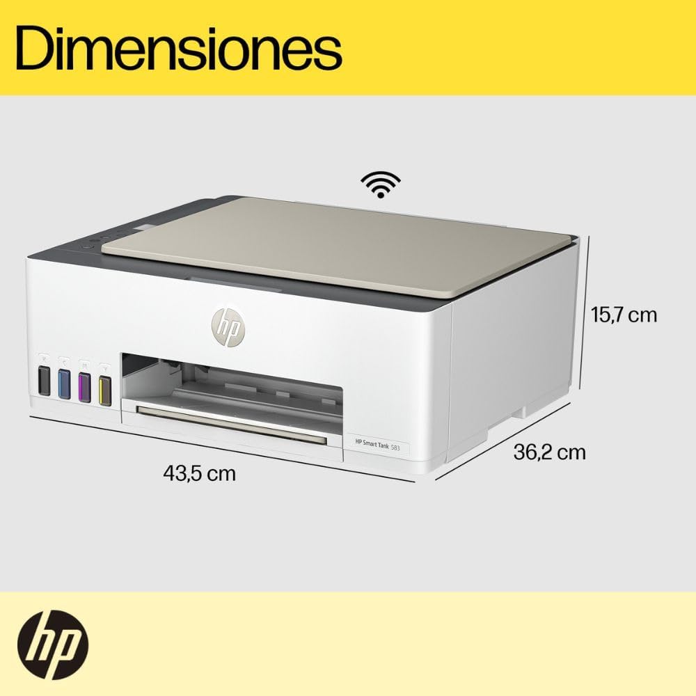 HP Impresora Multifuncional Smart Tank 583, Todo-en-Uno, Tanque de Tinta, WiFi, USB, Bluetooth, Smart, AirPrint, Impresi