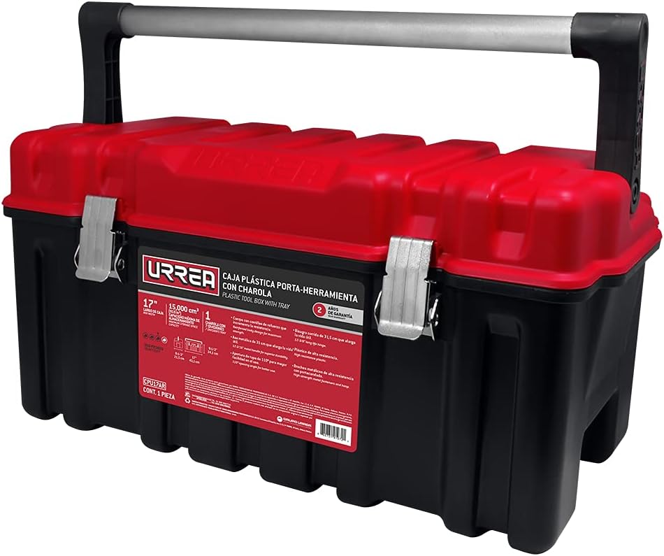 Urrea Caja plástica 17" con charola y tapa roja