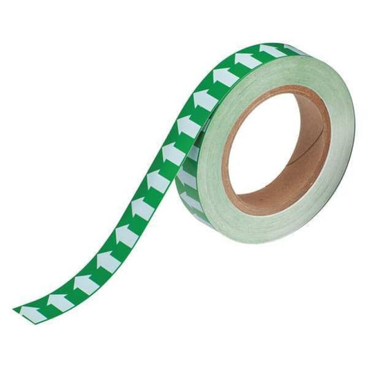 Brady 91425 1" Width, 90' Length, B-946 High Performance Vinyl, White On Green Color Arrow Tape, Legend (Arrow Pictogram
