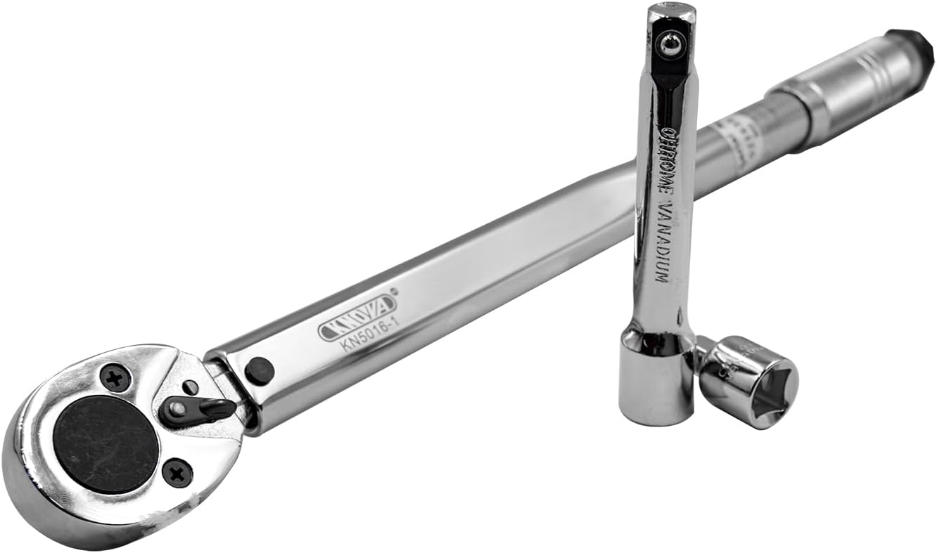 Knova Torquimetro tipo trueno profesional 1/2" con capacidad de 30-150 Pie/Lb, extensión 1/2" x 5" y adaptador 1/2" H x 