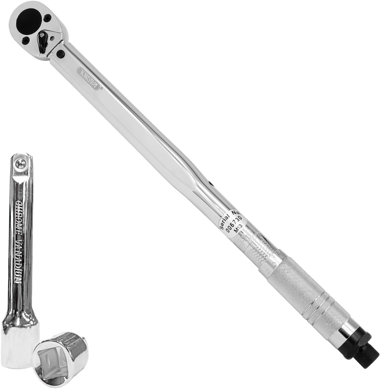 Knova Torquimetro tipo trueno profesional 1/2" con capacidad de 30-150 Pie/Lb, extensión 1/2" x 5" y adaptador 1/2" H x 