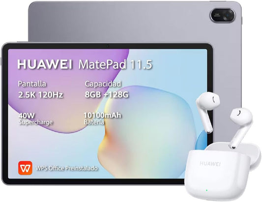 HUAWEI MatePad 11.5, Tablet 8+128G, 2.5K 120Hz, WPS Office Preinstalado, 10100mAh Batería, 40W Supercharge, Gris + Freeb