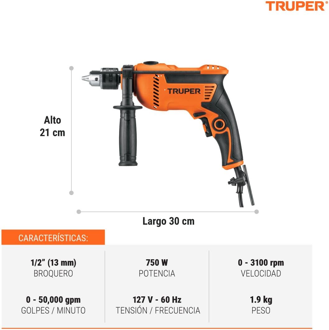 TRUPER ROTO-1/2A8, Rotomartillo/destornillador 1/2", 750W