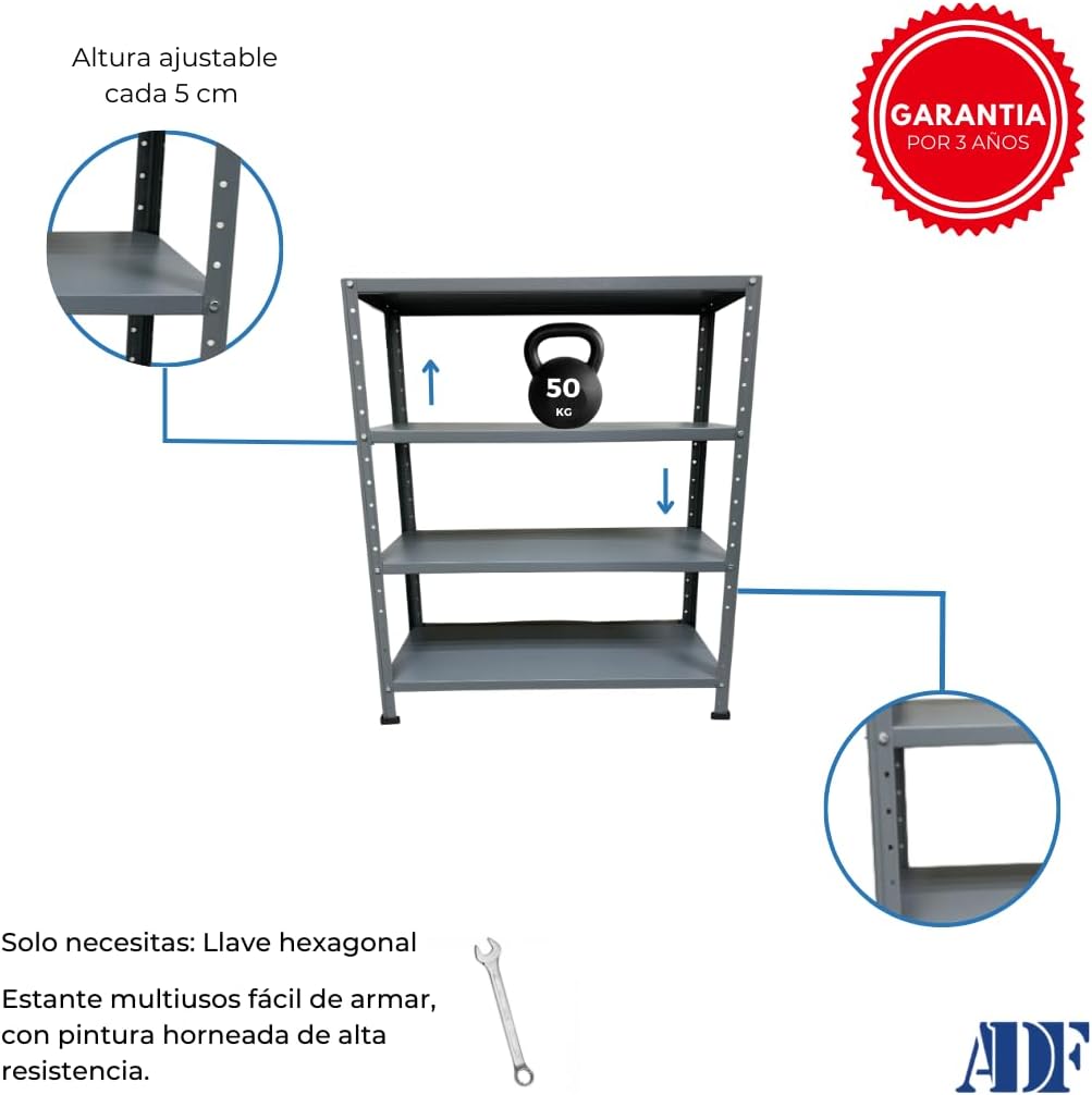 ADF | Estante Exhibidor Metálico Ajustable de Alta Resistencia | Anaquel Organizador de 4 Niveles | Capacidad de Carga 2