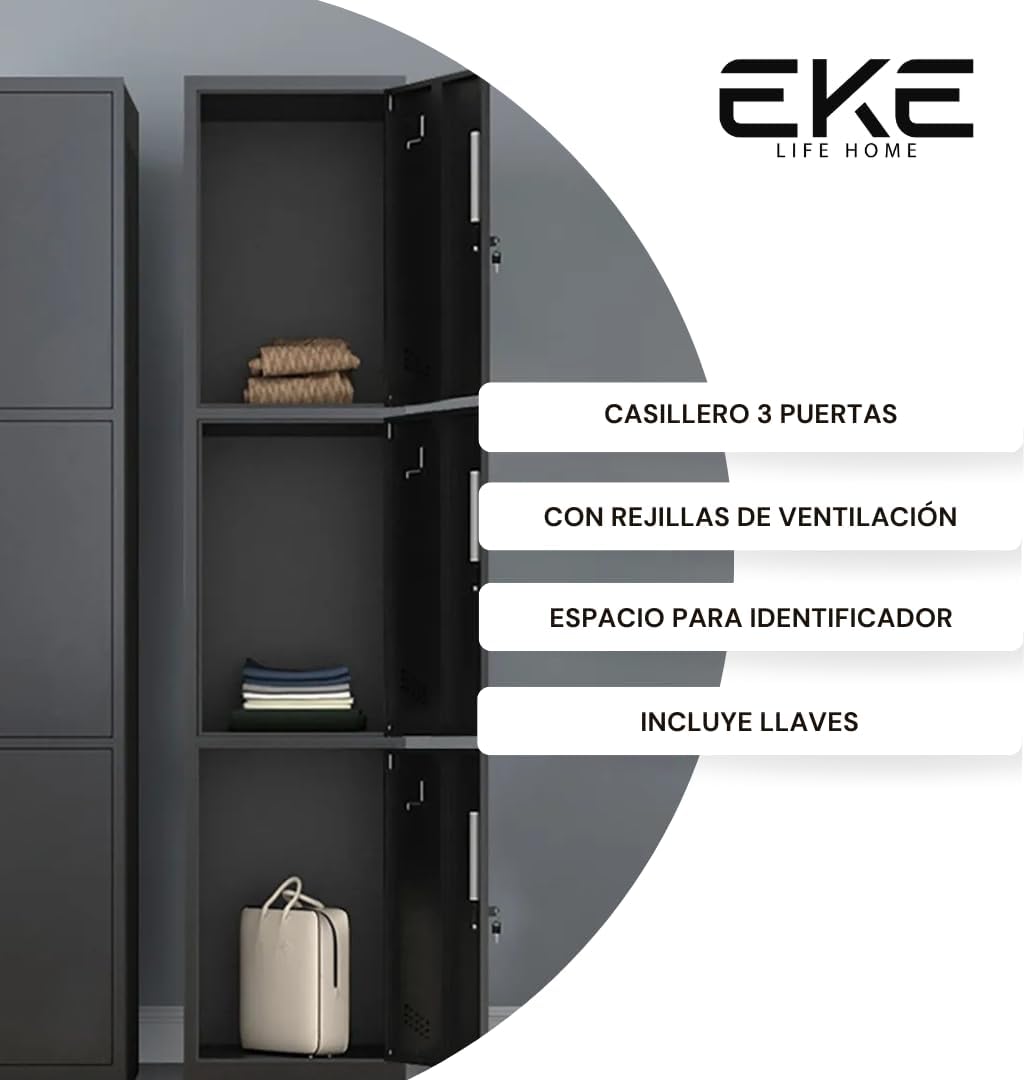EKE Locker Metalico 185 X 38 X 45 Grande Almacenamiento Resistente Lockers Casilleros de Metal con Llave para Oficina Es