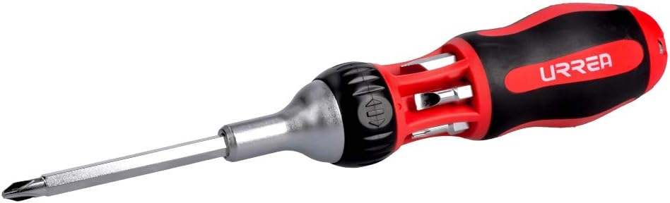 Urrea 9308L Destornillador con mango bimaterial de matraca con puntas largas intercambiables 7 en 1