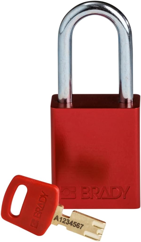 Brady SafeKey Candado de bloqueo de aluminio rojo de 1.5 pulgadas de acero con llave Shkl diferente