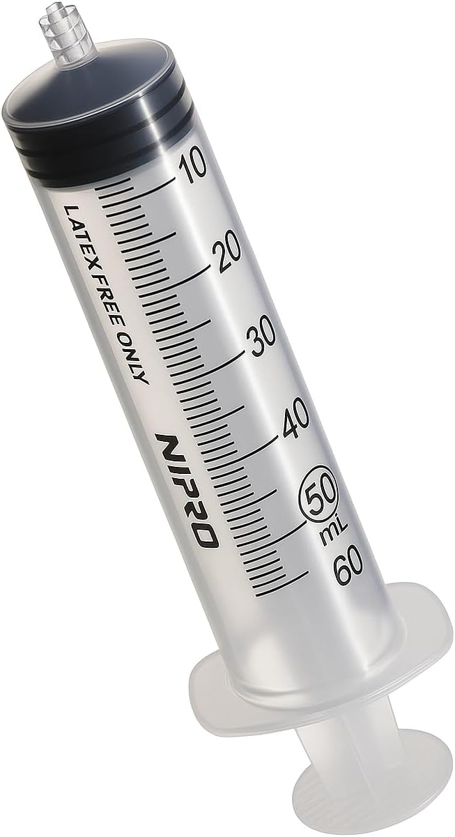 Jeringas Desechables NIPRO de Plástico 50 mL sin Aguja Luer Lock, Grado Médico, Esterilizadas Caja con 25 Piezas