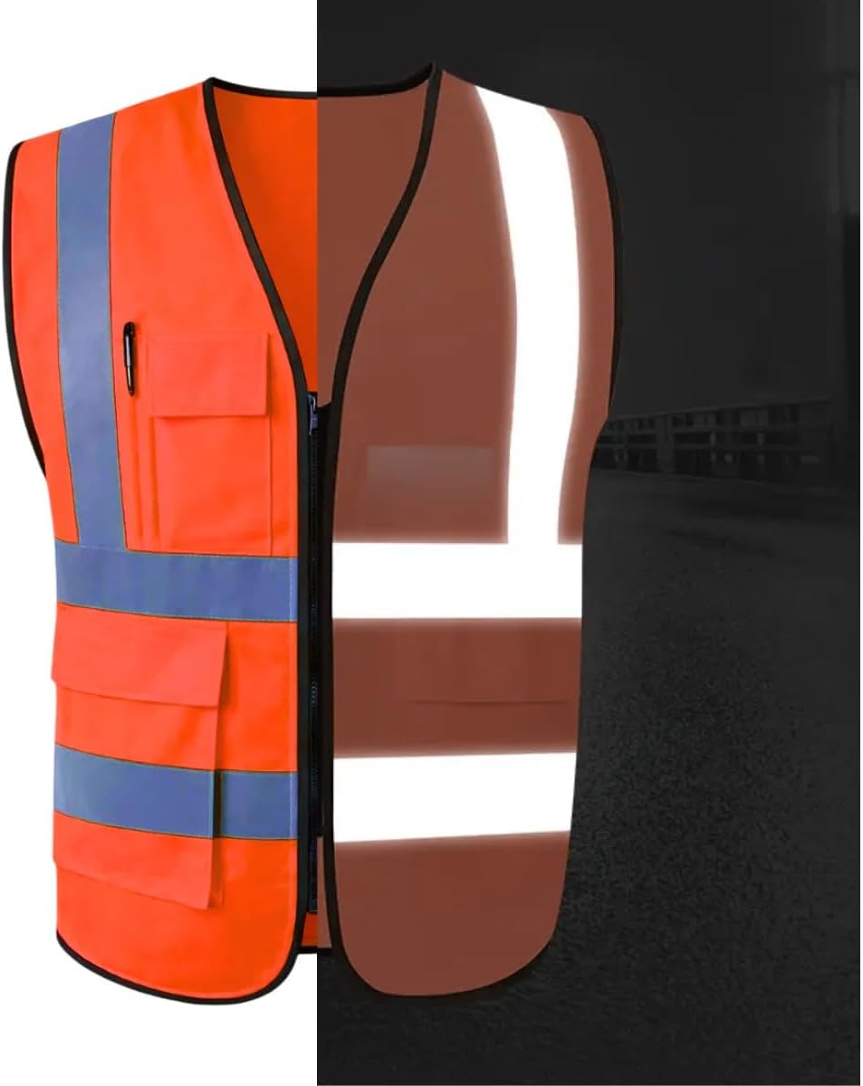 Chaleco de Seguridad Reflejante con Portacredencial Cierre y 3 Bolsillos Trabajo Industrial Brigadista Multiusos Alta Vi