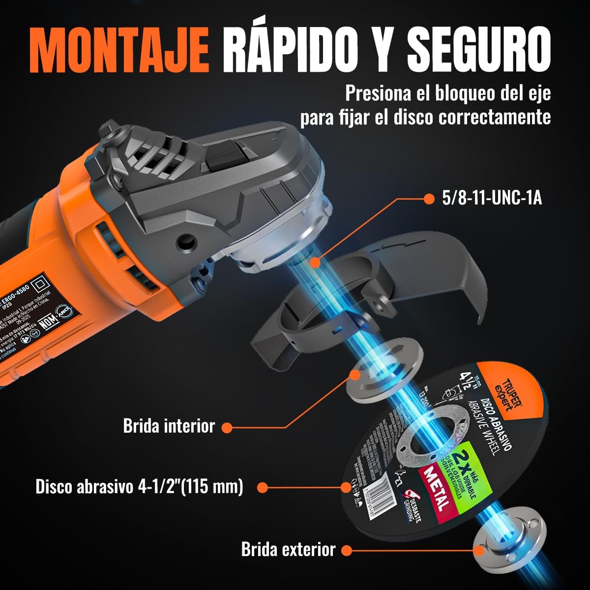 Truper ERGO-4580, Esmeriladora angular 4-1/2" 850 W, ERGO-PRO