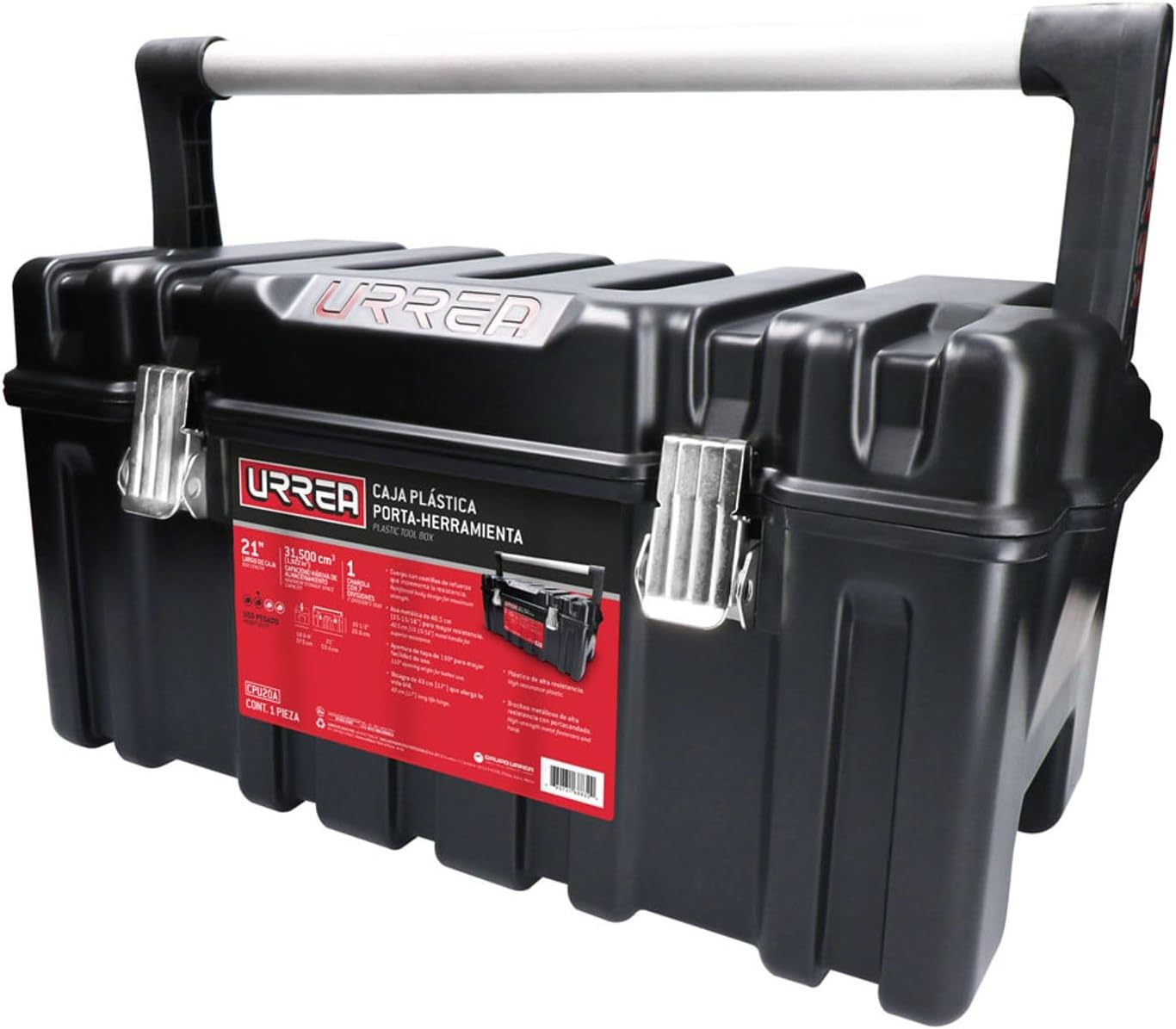 Urrea Caja plástica 17" con charola y tapa roja