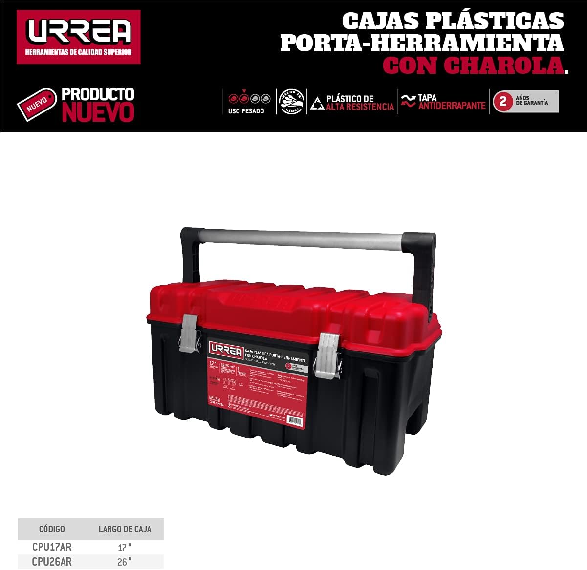 Urrea Caja plástica 17" con charola y tapa roja