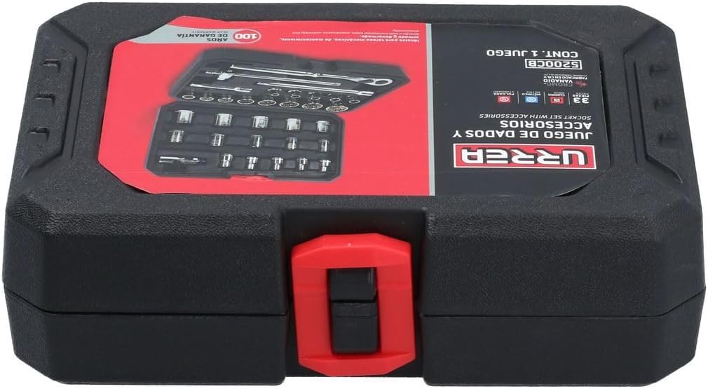 Urrea Herramientas 5200CB Urrea Juego de dados y accesorios 3/8" de 33 piezas en estuche plástico, color, pack of/paquet