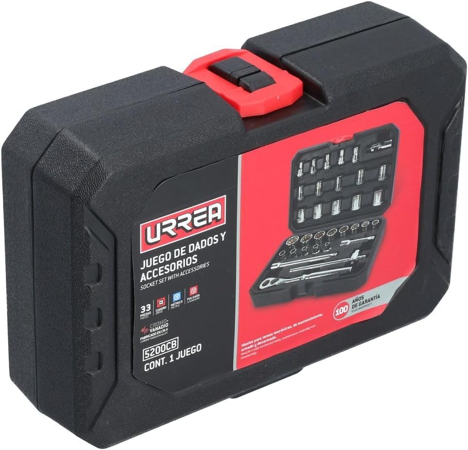 Urrea Herramientas 5200CB Urrea Juego de dados y accesorios 3/8" de 33 piezas en estuche plástico, color, pack of/paquet