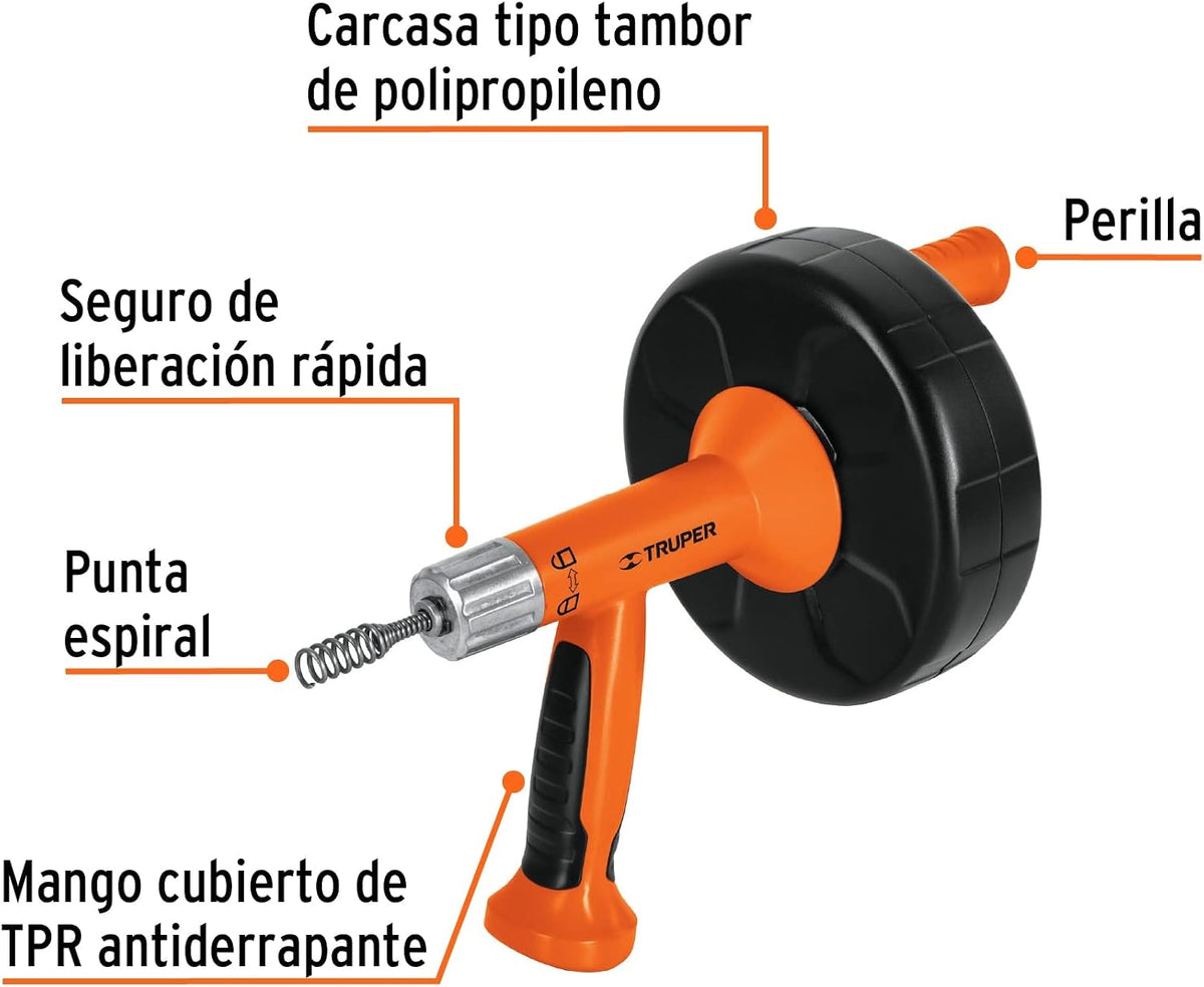 Truper DECA-25X, Destapacaños, 25 pies, alma de acero
