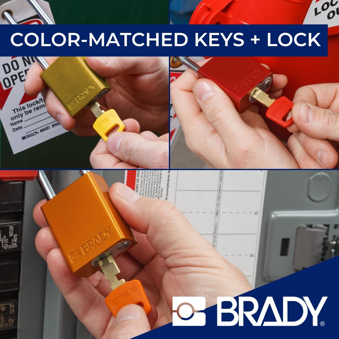 Brady SafeKey Candado de bloqueo de aluminio rojo de 1.5 pulgadas de acero con llave Shkl diferente