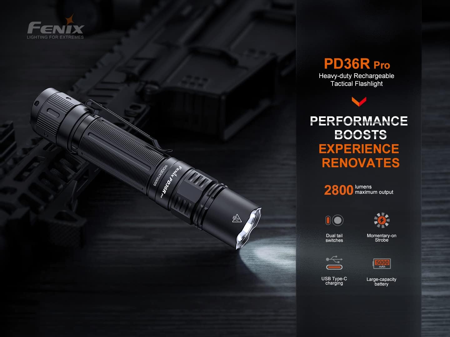 Fenix PD36R Pro 2800 Lumen USB Recargable LED Linterna Táctica Estándar con EdisonBright Cable de Carga Estuche de Trans